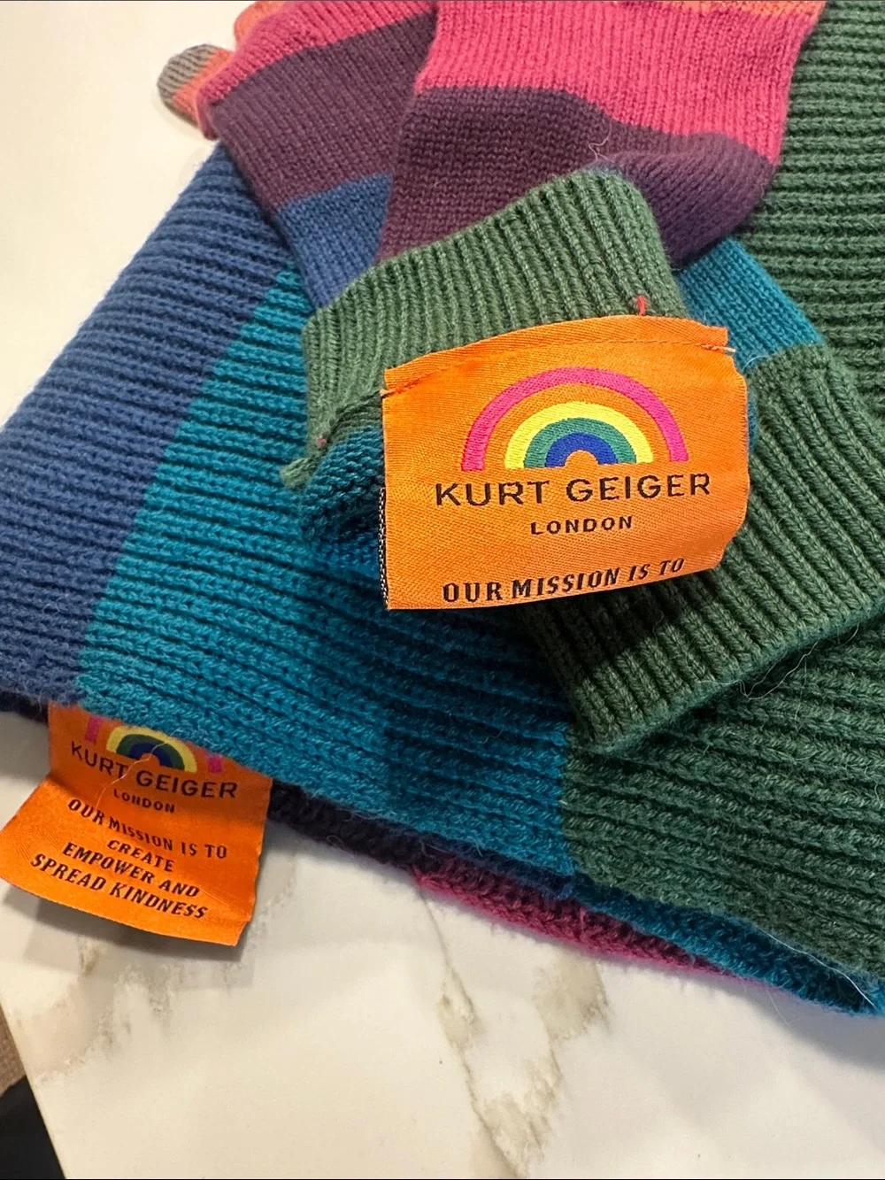Kurt Geiger Multicolor Striped Knit Scarf and Gloves Set